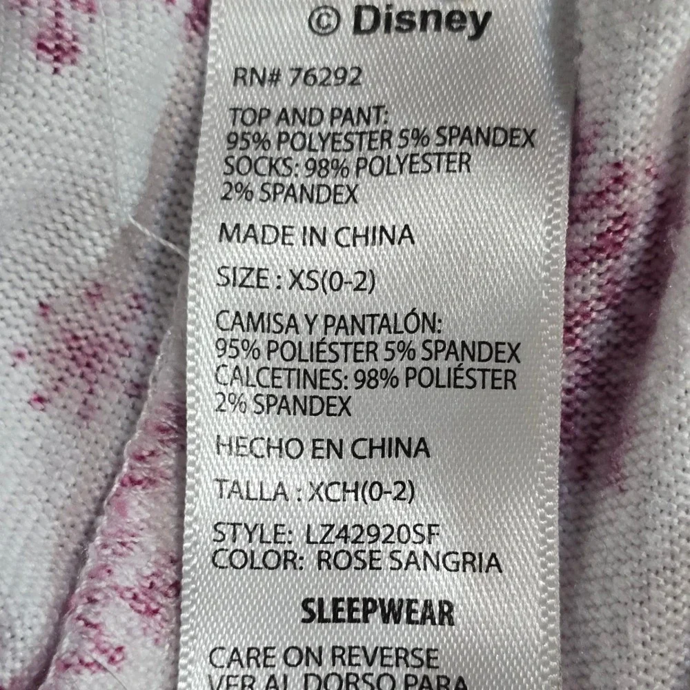 Disney Mickey Minnie Holiday Pajama Set‎ XS Rose Sangria Raglan Sleepwear - Picture 10 of 16